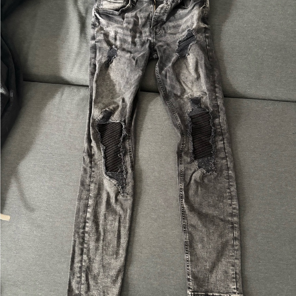 Forever 21 Charcoal Distressed Skinny Jeans